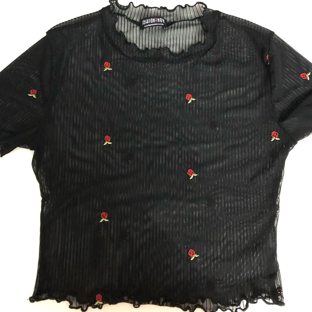 Fashion nova rose pattern sheer top